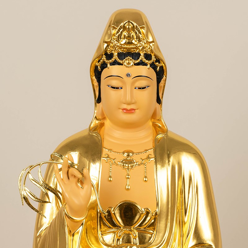 现货速发纯铜贴金南海观世音观音佛像坐莲家用供奉观音菩萨像娑婆