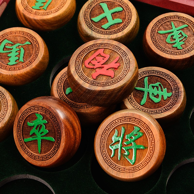 现货速发大号绿檀木实木中国象棋套装抽屉折叠 长辈父亲生日礼物