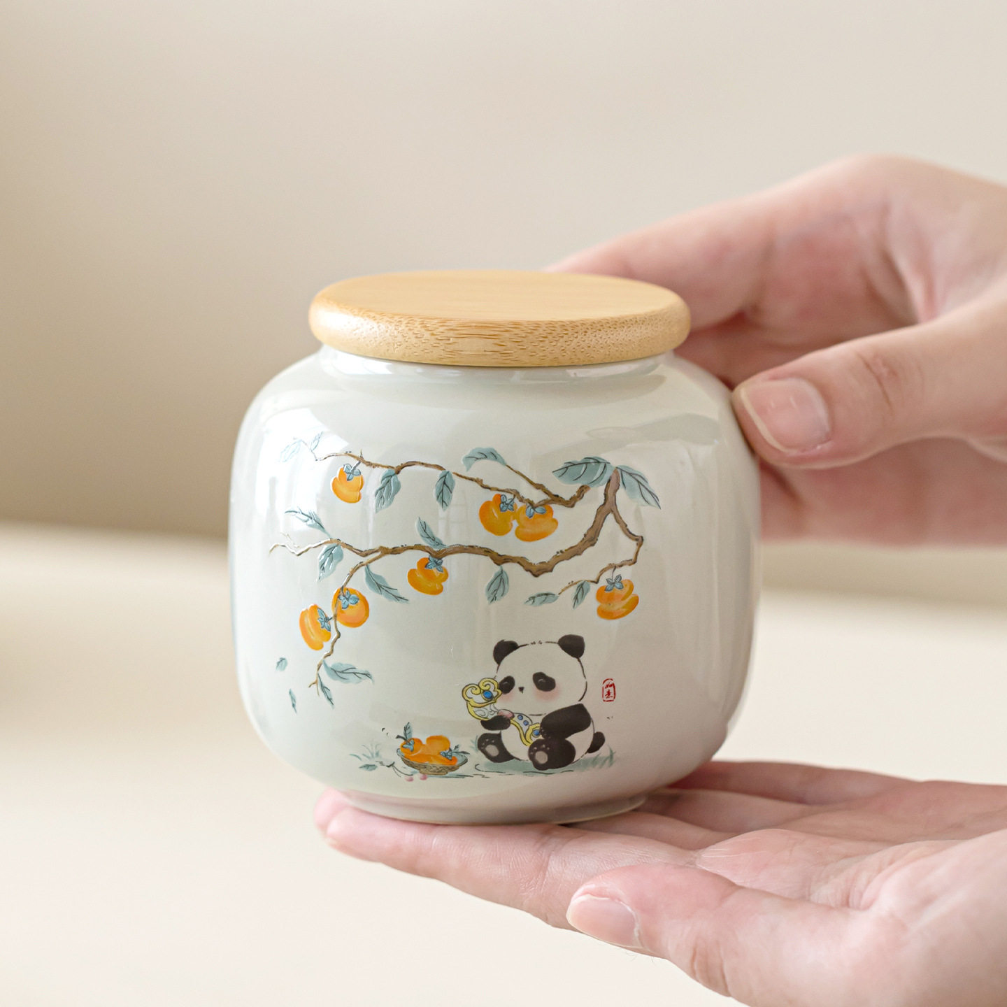 柿柿如意熊猫茶叶罐小号