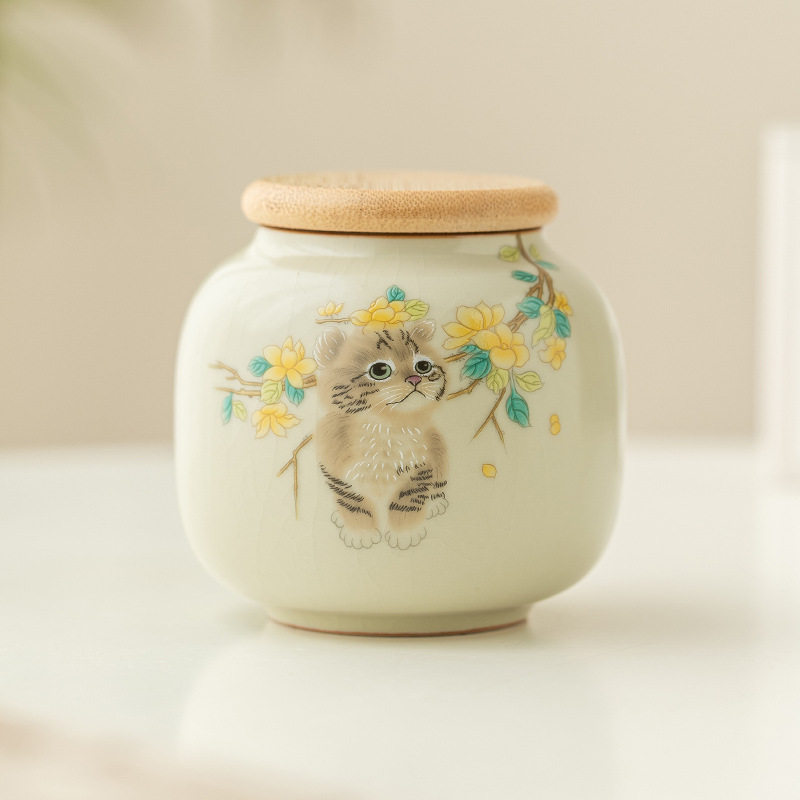 萌猫陶瓷茶叶罐小罐便携