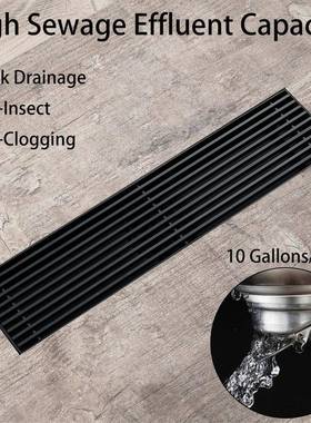 HI形E1EP 浴室地漏30*68cDm不锈钢长方HIDL151-网面黑色防臭地漏