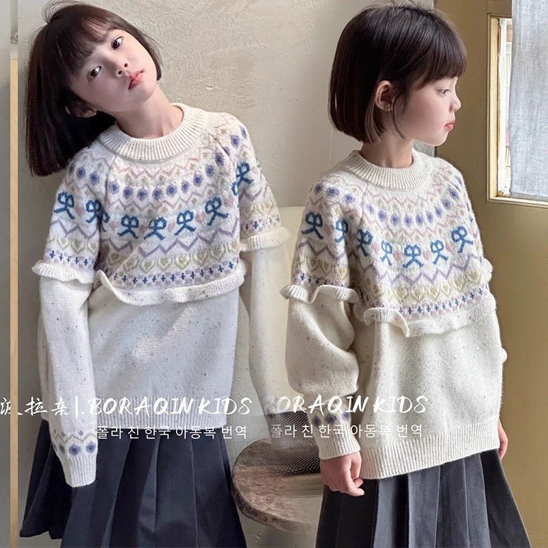 费尔岛女童毛衣2025新款儿童冬装加厚保暖针织衫套头长袖毛线衣潮
