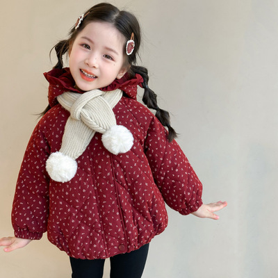 女童碎花棉服加绒加厚秋冬2025