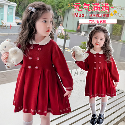 女童公主风针织连衣裙2025秋冬