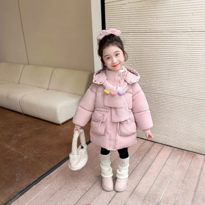 女.童中长款棉服冬装儿洋气连帽