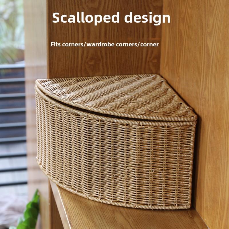 卧室拐角扇形收纳箱彷藤编角落整理盒大号衣橱转角客厅储物三角形