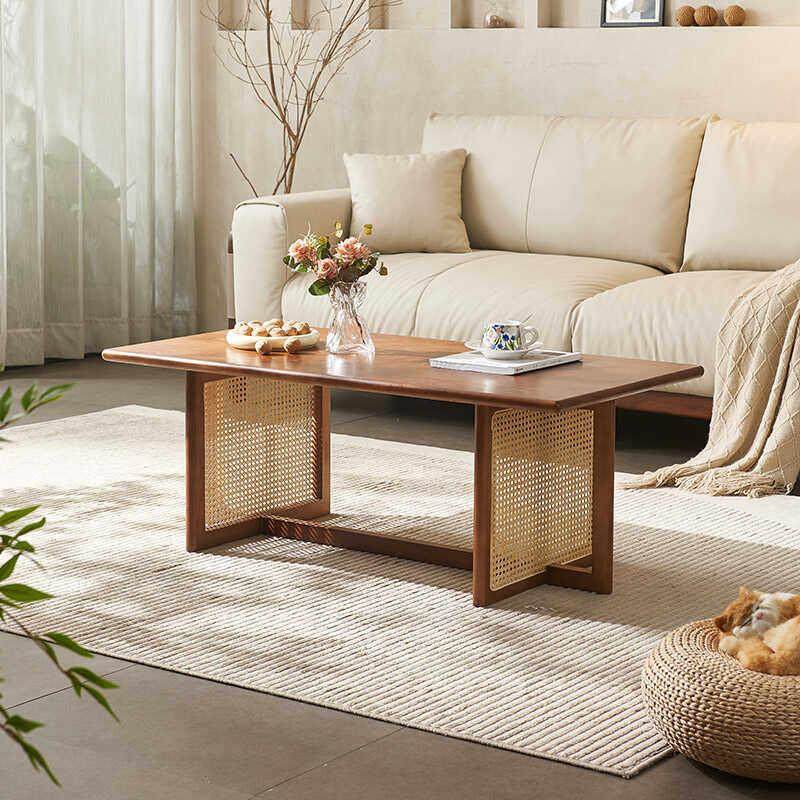 实木茶桌长方形家用小茶几客厅藤编原木民宿家具复古日式矮桌,住宅家具,茶几,淘宝优惠券,粉丝福利购,淘宝优惠卷