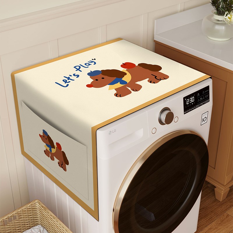 卡通小狗滚筒洗衣机防水耐脏罩布可收纳防尘冰箱盖巾微波炉盖布