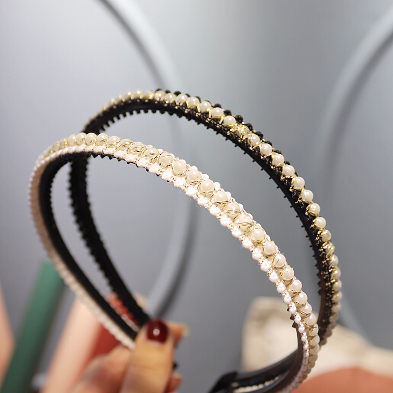 韩国儿童编织珍珠发箍小女孩碎发压发防滑头箍可爱宝宝发饰公主秋