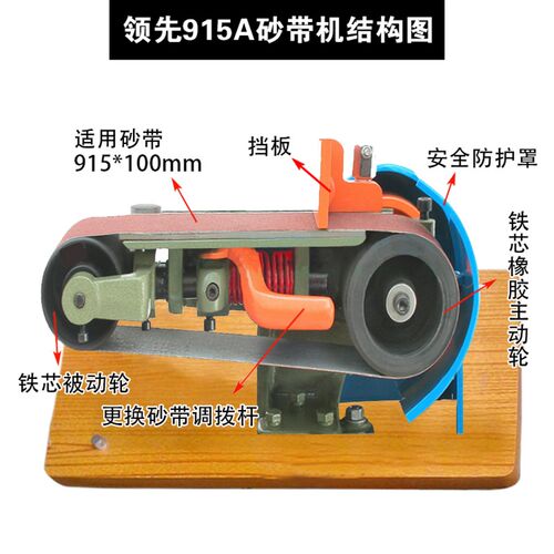 大陆领先牌915A台式砂带打磨机主动轮橡胶被动轮手柄支架双面平磨