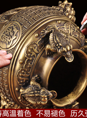 纯铜聚宝盆摆件金蟾招财家居客厅玄关办公室装饰品铜罐子盆工艺品