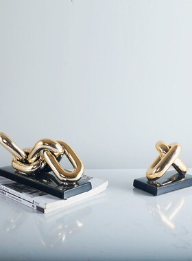 设计师推荐金属色链条样板房书挡软装饰品创意书房桌面摆件轻奢