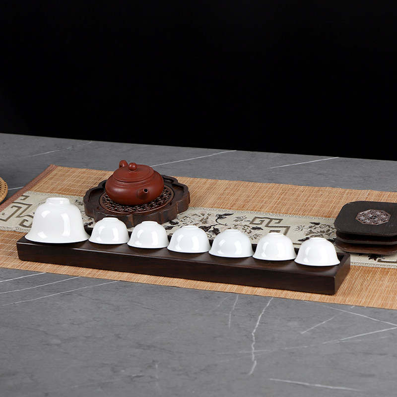 塞谷黑檀实木功夫茶杯沥水茶具茶道配件花梨晾杯架收纳杯托架