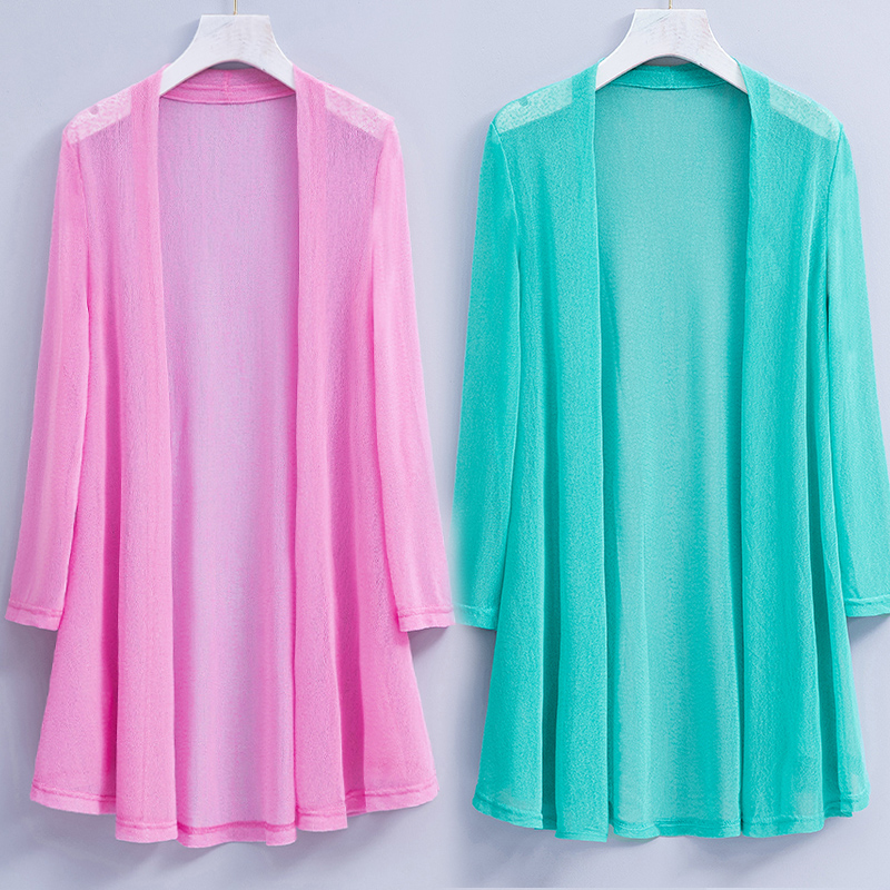 防晒衣女款中长款外搭披肩开衫夏季中年大码宽松网纱披风外套薄