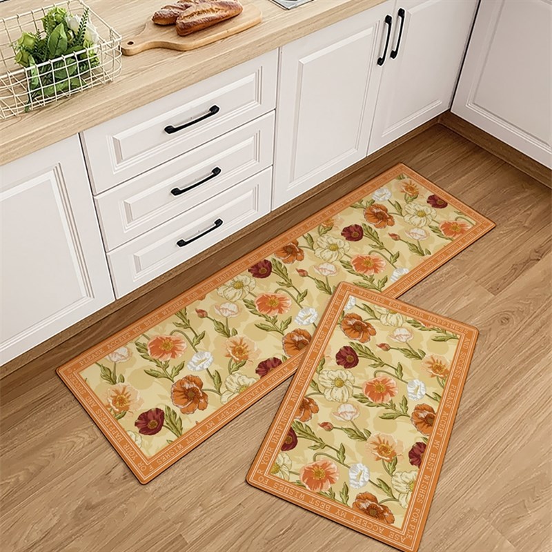 美式乡村田园 厨房地垫免洗可擦家用防滑防油防水pvc脚垫长条垫in