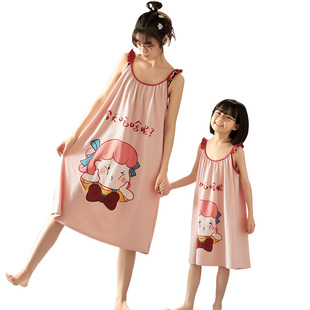 女童吊带睡裙2023新款夏款儿童睡衣夏季薄款女孩纯棉夏天亲子母女