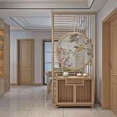 日式 禅意简约座屏镂空实木格栅 客厅玄关新中式 屏风隔断竹装 饰欧式