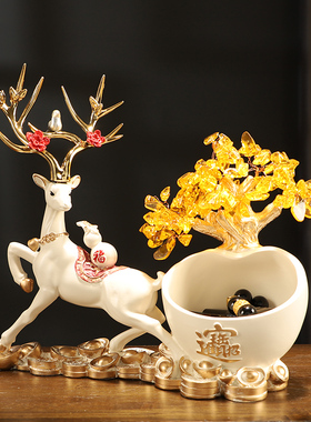 麋鹿摆件中式门厅鞋柜玄关电视柜放钥匙收纳客厅装饰招财创意摆放