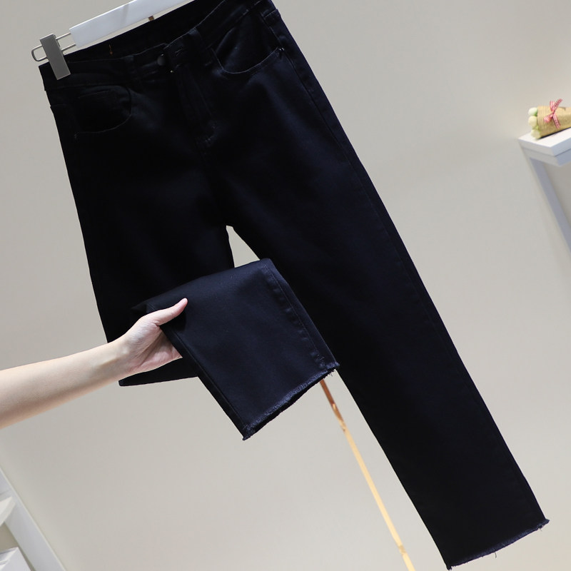 2021年新款春秋阔腿宽松高腰直筒裤显瘦显高九分微喇白色牛仔裤女