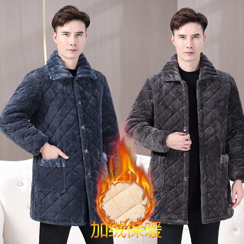 加绒加厚罩衣男士冬季棉服宽松中长款保暖夹棉耐脏工作服棉衣外套