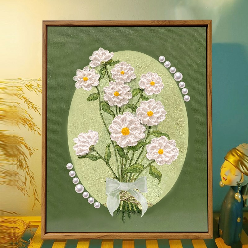 小雏菊樱花卉石英砂丙烯肌理画diy数字油画手绘高级感立体装饰画图片