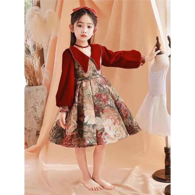 女童春秋儿童演出服花童小女孩公主裙主持人钢琴高端礼服新年婚礼