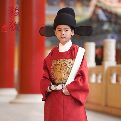 夏小承明制补服中秋节男童汉服宝宝圆领袍男孩夏季薄古装儿童春秋