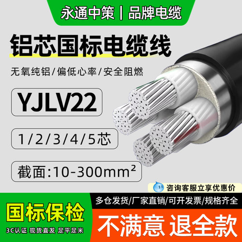 永通中策YJLV22铠装铝芯电缆线