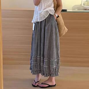 花边阔腿裤女士夏季薄款裤子2026新款高腰宽松显瘦九分灯笼休闲裤