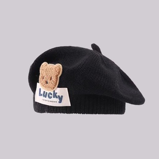 针织毛线可爱超萌潮 12个月女宝宝贝雷帽春秋款 秋季 新生婴儿帽子0