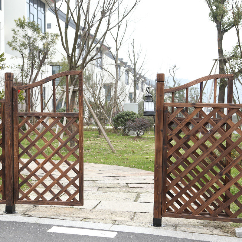 花园防腐木门栅栏门庭院门户外碳化木篱J笆门实木院子围栏小门尖