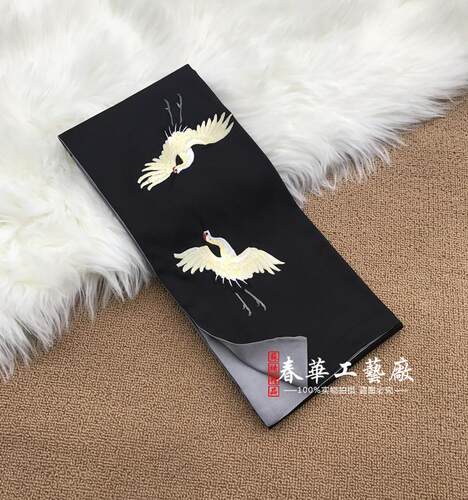 苏州丝绸刺绣f手工苏绣真丝围巾松鹤礼品男士长款丝巾苏州出国特