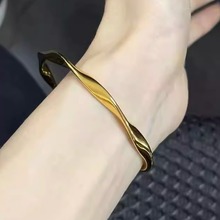 古法传承金包银莫比乌斯手镯女实心素圈光面手环波浪纹镯子送女友