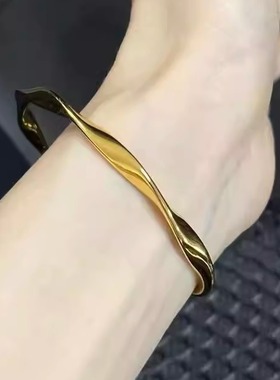 古法传承金包银莫比乌斯手镯女实心素圈光面手环波浪纹镯子送女友