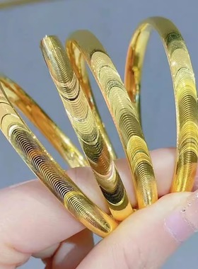 金包银古法传承猫眼手镯光面车花素圈镯子拉丝实心闭口手环送女友