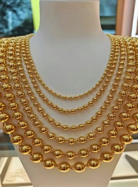 金包银圆珠光珠项链亮面佛珠转运珠锁骨大链子霸气男女款节日礼物