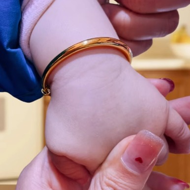 金包银古法推拉手镯婴儿宝宝素圈可调节活口手环小孩满月女友礼物