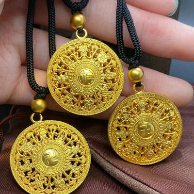 金包银古法八宝罗盘吊坠福字镂空时来运转如意圆盘挂坠锁骨毛衣链