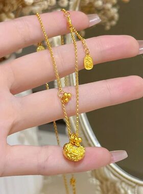 古法金包银硕果累累吊坠女大吉大利同心锁福牌项链锁骨毛衣链礼物