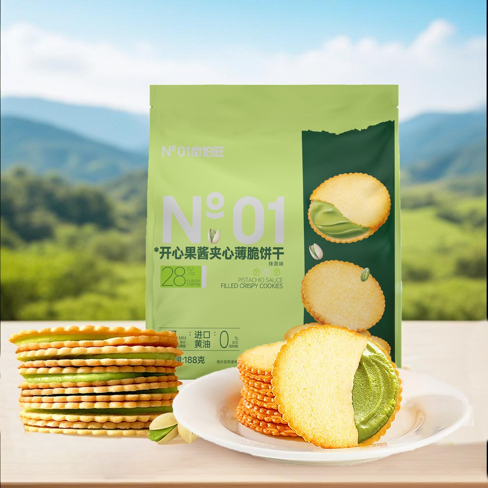 开心果酱夹心薄脆饼干抹茶办公宿舍零食188g独立小包装图片