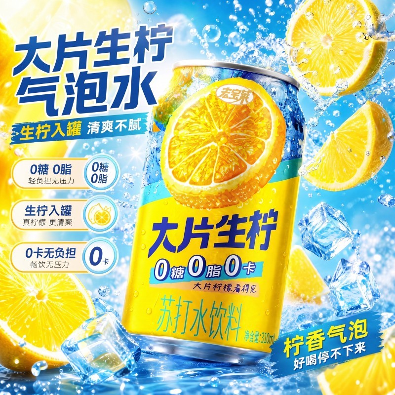 【新上市】宏宝莱大片柠檬苏打水12罐气泡水0糖0脂0卡添加真柠檬