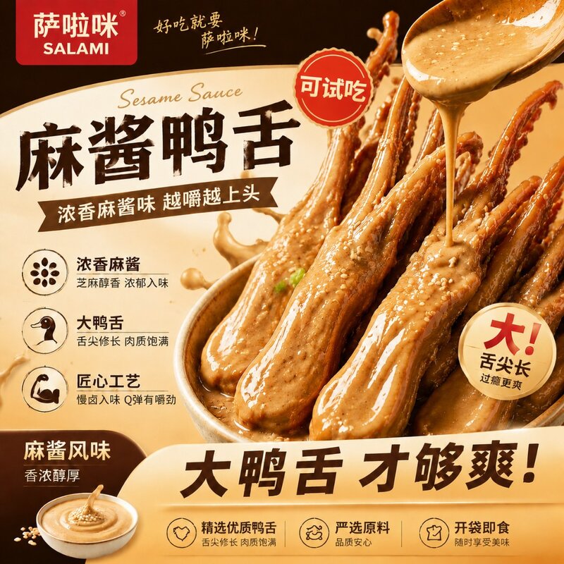 萨啦咪麻酱鸭舌独立包装鸭舌头鸭货零食好吃卤味解馋追剧零食