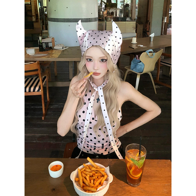 法式甜美V领挂脖吊带背心