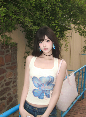 LADAYLS 美式复古小兰花吊带背心女夏季新款修身内搭外穿上衣ins