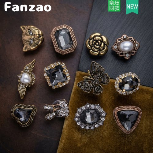高级感金属鞋扣巴洛克水钻珍珠