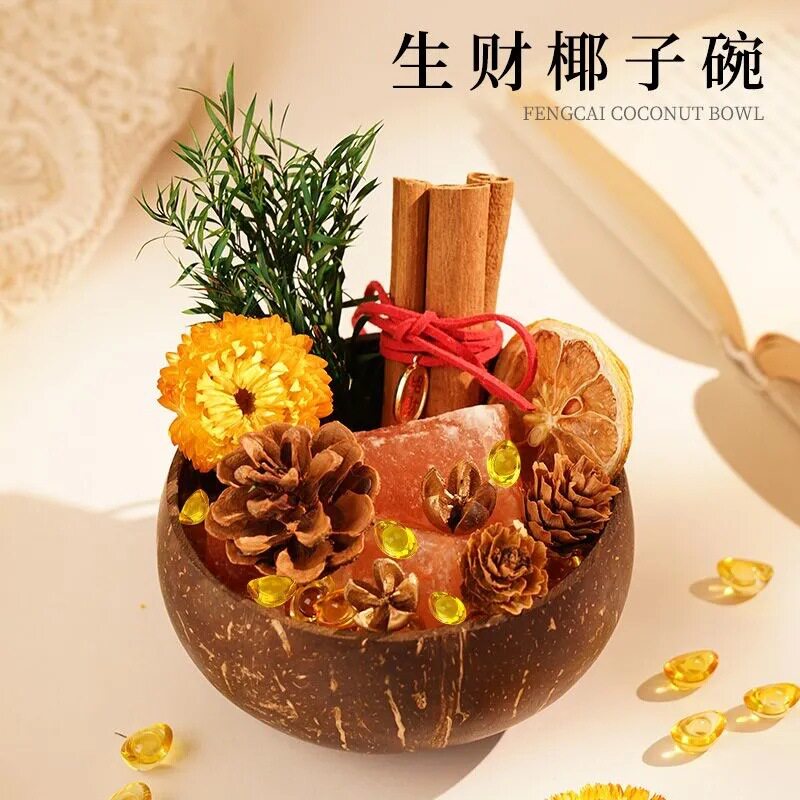 天然椰壳摆件招财聚福生