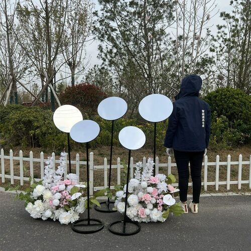 婚庆铁艺镜面场景路引圆形伸缩架子中式拍照布置摆件道具婚礼用品