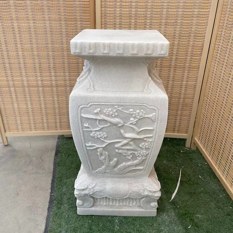 汉白玉仿古须弥座石雕花架柱墩