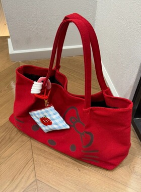 HelloKitty凯蒂猫帆布托特包手提单肩通勤大容量学生女2025新款