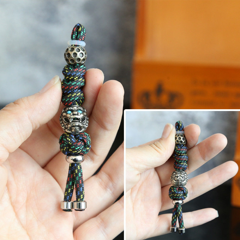 复古黄铜狮子头EDC钥匙扣挂件